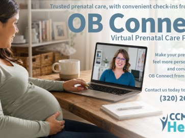 Article image:  Image of woman talking to provider on a laptop. - CCM Health launches OB Connect